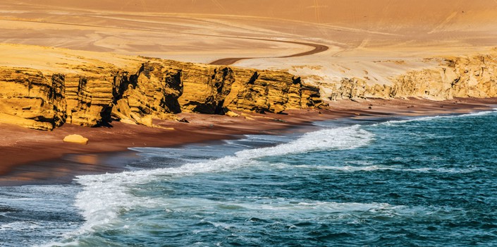 Red beach of Paracas National Reserve, Peru